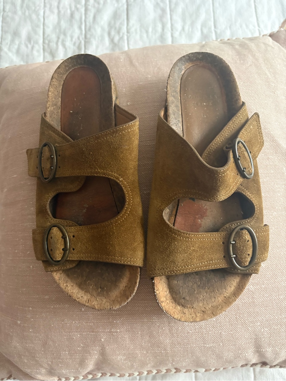Sezane Brown Suede Two-Buckle Slide Sandal